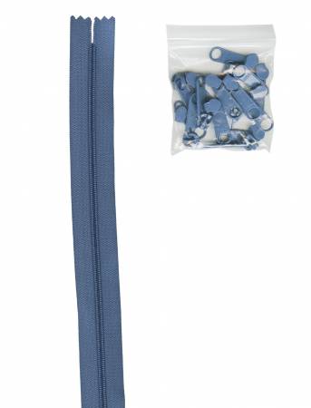 By Annie Zippers by the Yard Country Blue 4 yards of Zipper Tape with Pulls