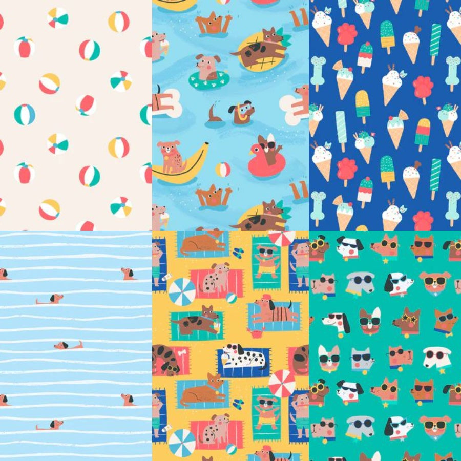 Nina Ghataora Puppy Pool Party Fabric Bundle 6 Prints