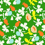 Heather Ross Lucky Rabbit Calico Floral Bright Green Novelty Fabric